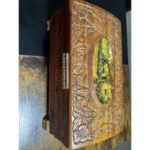 Antique Vintage Embossed Wooden  Trinket Jewelry Box - NO mirror
